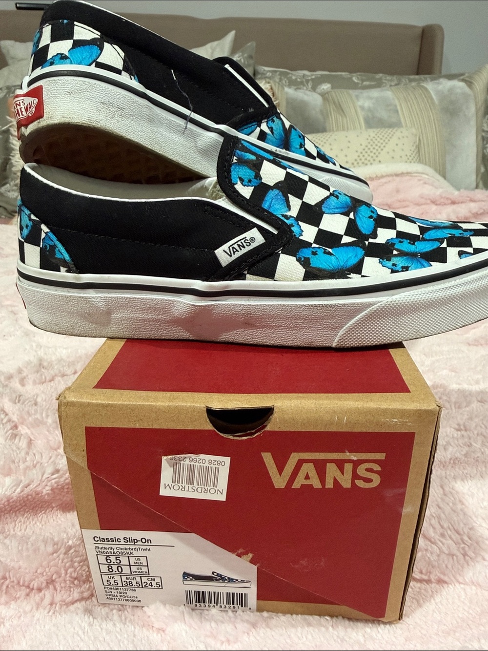 Vans Kids Slip-On Checkerboard with Blue Floral Accents